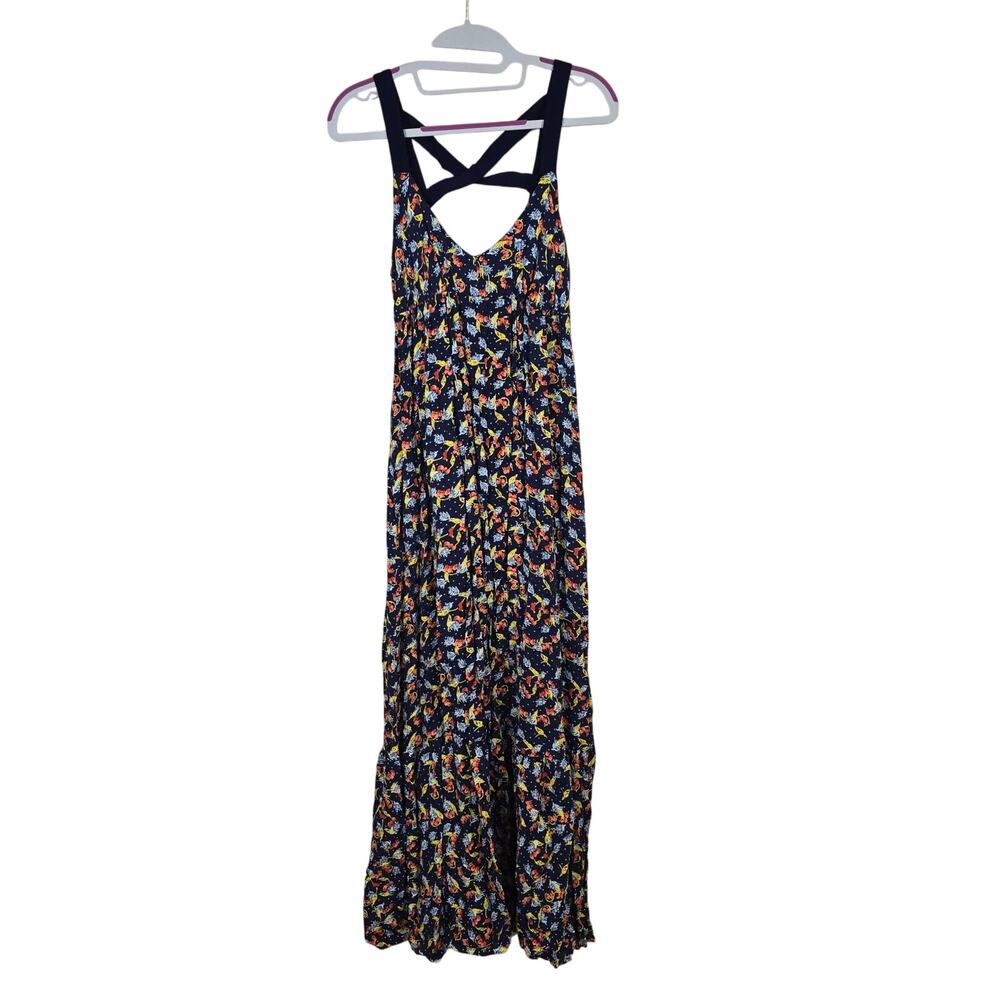 Women's Quiksilver Blue Floral Maxi Dress Cross Back | Size XS